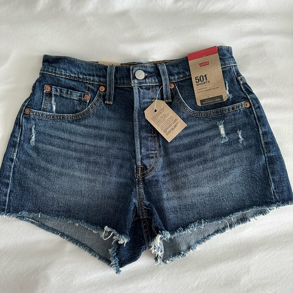 Levi's Women's 501 Distressed Jean Shorts - Dark Blue